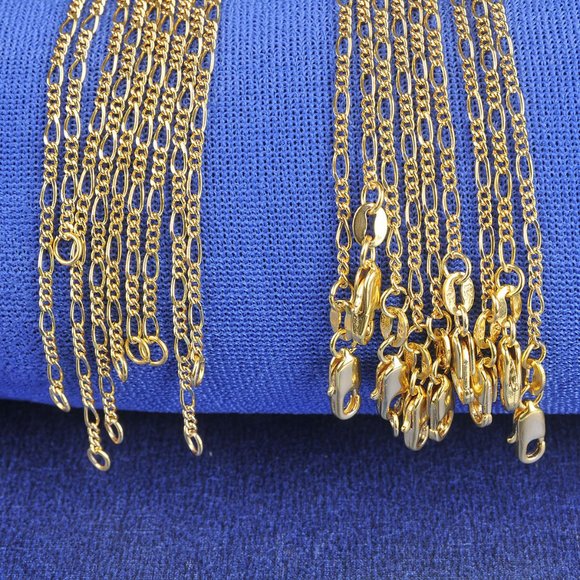 18K Yellow Gold Filled Figaro Chain Necklace Stamp Tag 22" Length - Picture 4 of 4